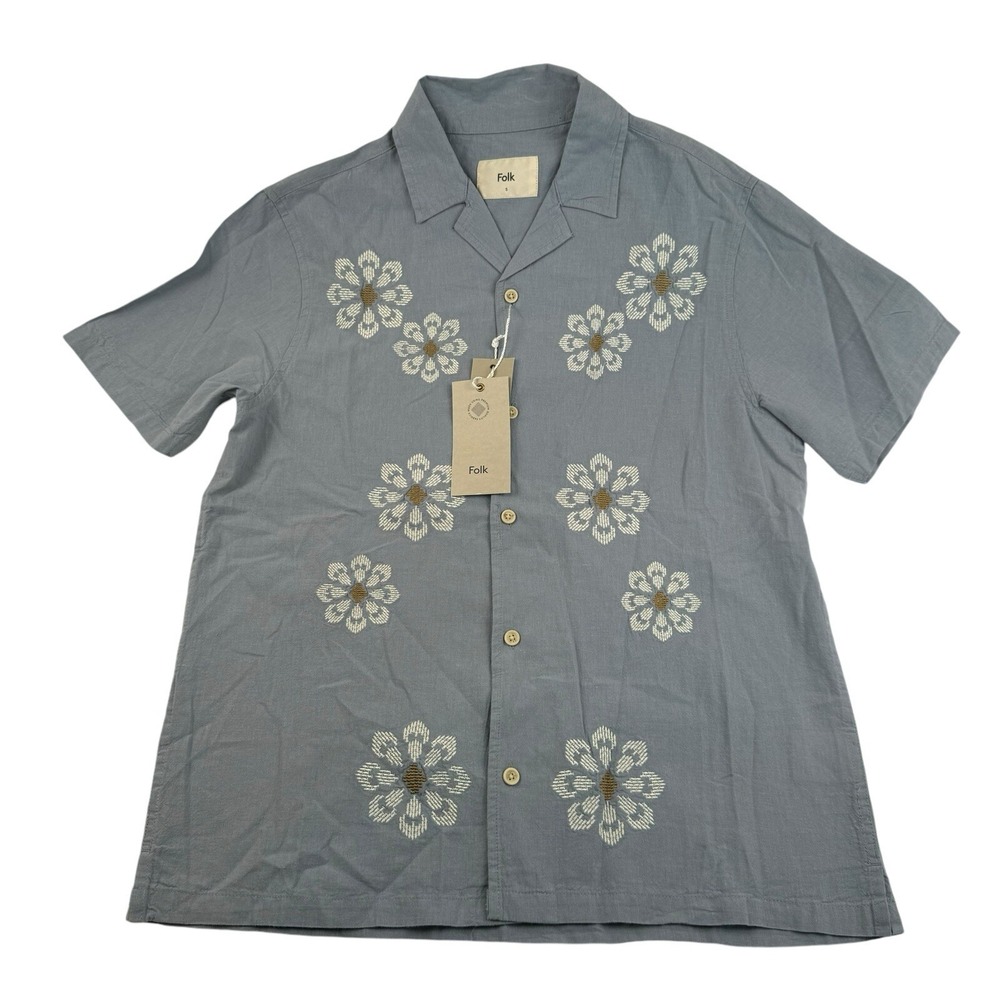 Folk Blue Kota S/S Linen Blend S/S Hawaiian Button Front Size M NWT